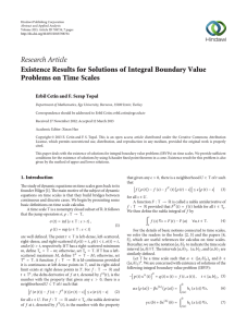 Research Article Existence Results for Solutions of Integral Boundary Value