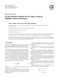 Research Article On the Dirichlet Problem for the Stokes System in