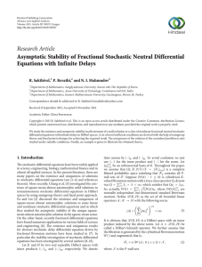 Research Article Asymptotic Stability of Fractional Stochastic Neutral Differential R. Sakthivel,