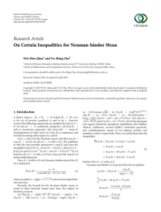 Research Article On Certain Inequalities for Neuman-Sándor Mean Wei-Mao Qian and Yu-Ming Chu