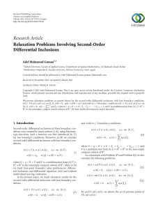 Research Article Relaxation Problems Involving Second-Order Differential Inclusions Adel Mahmoud Gomaa