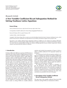 Research Article A New Variable-Coefficient Riccati Subequation Method for Fanwei Meng