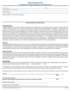 Drexel University Assumption of Risk and Release of Liability Form