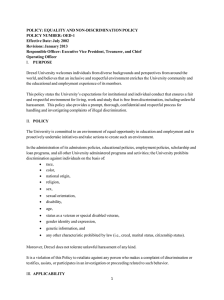 POLICY: EQUALITY AND NON-DISCRIMINATION POLICY POLICY NUMBER: OED-1 Effective Date: July 2002