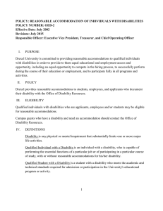 POLICY: REASONABLE ACCOMMODATION OF INDIVIDUALS WITH DISABILITIES POLICY NUMBER: OED-2