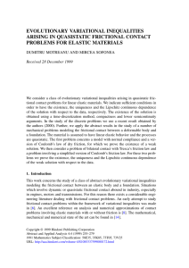 EVOLUTIONARY VARIATIONAL INEQUALITIES ARISING IN QUASISTATIC FRICTIONAL CONTACT PROBLEMS FOR ELASTIC MATERIALS