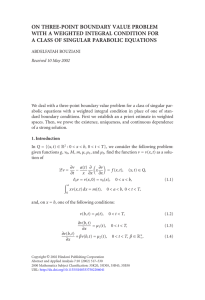 ON THREE-POINT BOUNDARY VALUE PROBLEM WITH A WEIGHTED INTEGRAL CONDITION FOR