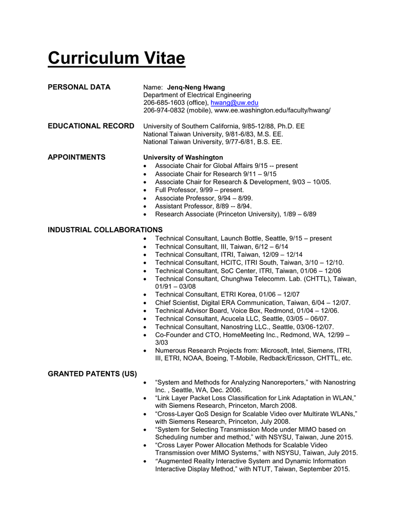 Curriculum Vitae PERSONAL DATA