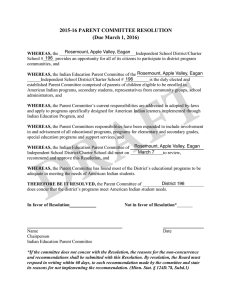 2015-16 PARENT COMMITTEE RESOLUTION (Due March 1, 2016)