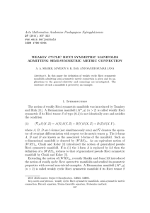 Acta Mathematica Academiae Paedagogicae Ny´ıregyh´ aziensis 27 WEAKLY CYCLIC RICCI SYMMETRIC MANIFOLDS