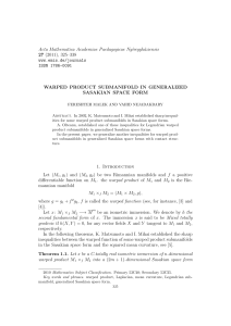 Acta Mathematica Academiae Paedagogicae Ny´ıregyh´ aziensis 27 WARPED PRODUCT SUBMANIFOLD IN GENERALIZED