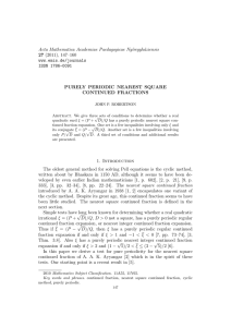 Acta Mathematica Academiae Paedagogicae Ny´ıregyh´ aziensis 27 PURELY PERIODIC NEAREST SQUARE