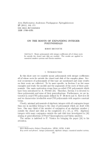 Acta Mathematica Academiae Paedagogicae Ny´ıregyh´ aziensis 27 ON THE ROOTS OF EXPANDING INTEGER