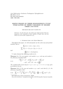 Acta Mathematica Academiae Paedagogicae Ny´ıregyh´ aziensis 28 SIMPLE PROOFS OF THREE HOMOGENEOUS CYCLIC