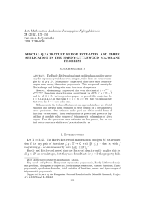 Acta Mathematica Academiae Paedagogicae Ny´ıregyh´ aziensis 28 SPECIAL QUADRATURE ERROR ESTIMATES AND THEIR