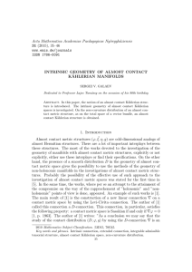 Acta Mathematica Academiae Paedagogicae Ny´ıregyh´ aziensis 31 INTRINSIC GEOMETRY OF ALMOST CONTACT