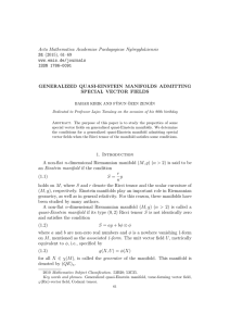 Acta Mathematica Academiae Paedagogicae Ny´ıregyh´ aziensis 31 GENERALIZED QUASI-EINSTEIN MANIFOLDS ADMITTING