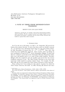 Acta Mathematica Academiae Paedagogicae Ny´ıregyh´ aziensis 32 A NOTE OF THREE PRIME REPRESENTATION