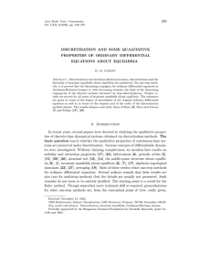 249 DISCRETIZATION AND SOME QUALITATIVE PROPERTIES OF ORDINARY DIFFERENTIAL EQUATIONS ABOUT EQUILIBRIA