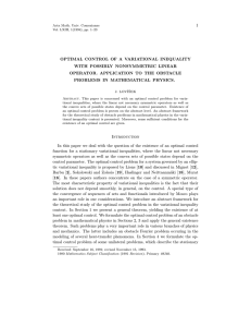 1 OPTIMAL CONTROL OF A VARIATIONAL INEQUALITY WITH POSSIBLY NONSYMMETRIC LINEAR
