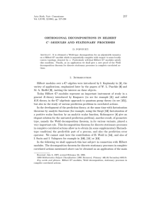 217 ORTHOGONAL DECOMPOSITIONS IN HILBERT C –MODULES AND STATIONARY PROCESSES