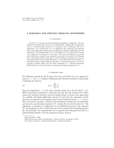 1 A STRATEGY FOR PROVING RIEMANN HYPOTHESIS