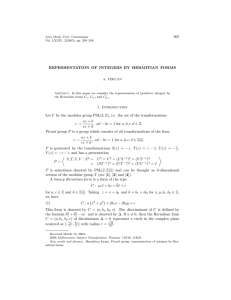205 REPRESENTATION OF INTEGERS BY HERMITIAN FORMS