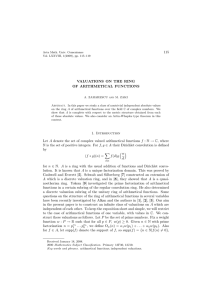 115 VALUATIONS ON THE RING OF ARITHMETICAL FUNCTIONS