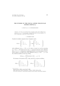 p 135 THE INVERSE OF THE PASCAL LOWER TRIANGULAR MATRIX MODULO