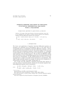 31 POSITIVE PERIODIC SOLUTIONS OF IMPULSIVE FUNCTIONAL DIFFERENTIAL EQUATIONS WITH A PARAMETER
