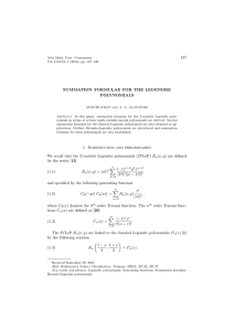 127 SUMMATION FORMULAE FOR THE LEGENDRE POLYNOMIALS