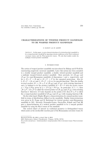 253 CHARACTERIZATIONS OF TWISTED PRODUCT MANIFOLDS TO BE WARPED PRODUCT MANIFOLDS