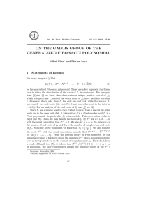ON THE GALOIS GROUP OF THE GENERALIZED FIBONACCI POLYNOMIAL 1 Statements of Results