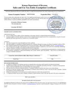 Sales and Use Tax Entity Exemption Certificate Kansas Department of Revenue