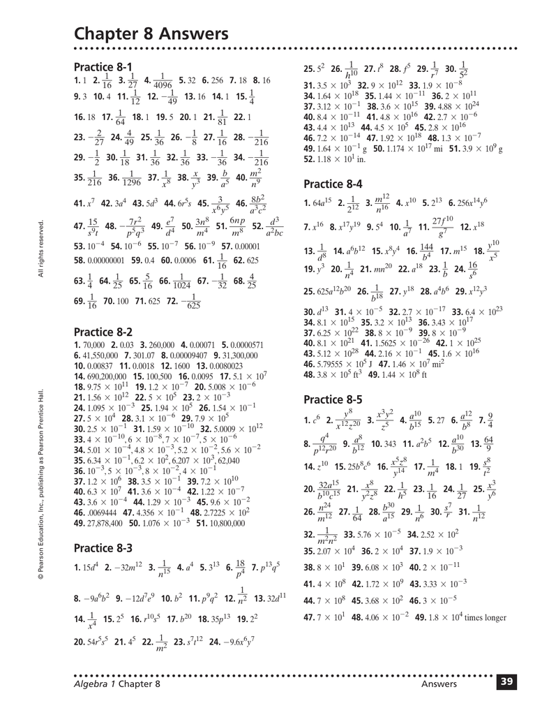 Chapter 8 Answers Practice 8 1