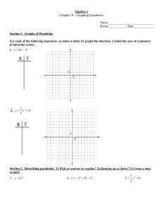 Chapter 10 – Graphing Quadratics  Name ____________________________ Period ___________ Date ____________
