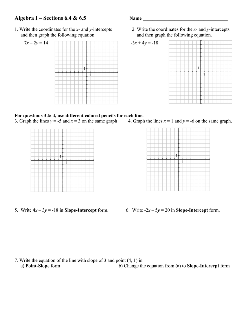 Algebra I – Sections 22.22 &amp; 22.22 With Point Slope Form Practice Worksheet