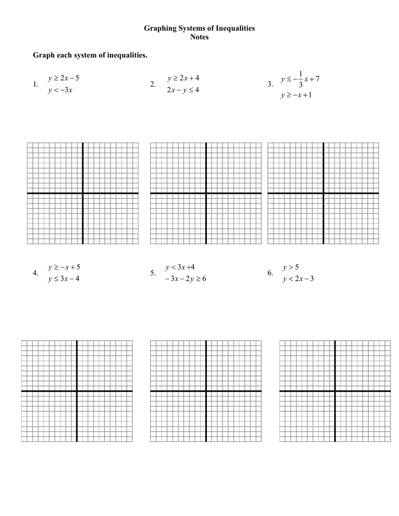 Graphing Systems of Inequalities Notes Graph each system of With Systems Of Inequalities Worksheet