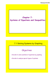 Chapter 7: Systems of Equations and Inequalities Objectives 7.1 Solving Systems by Graphing