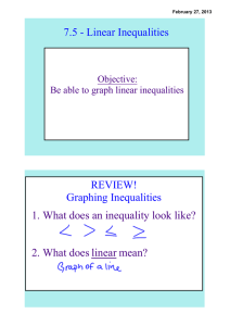 7.5 ­ Linear Inequalities REVIEW! Graphing Inequalities 1. What does an inequality look like?