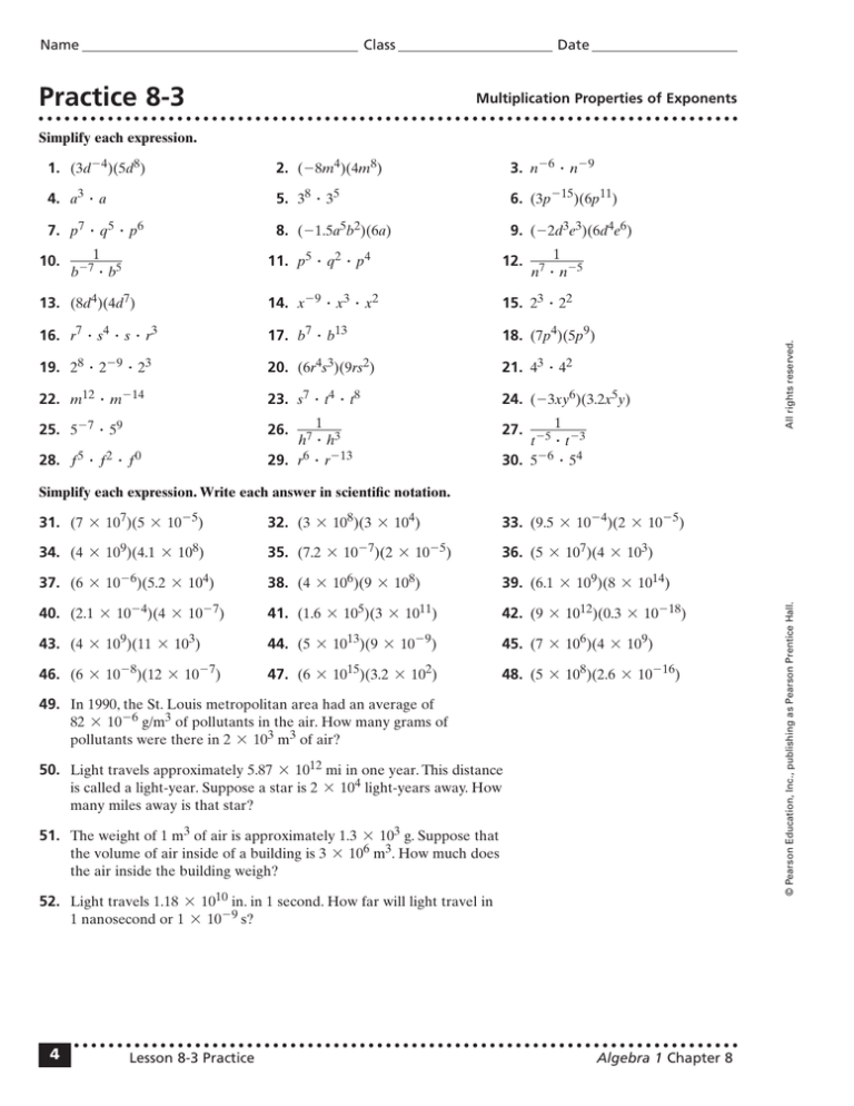 Properties Of Exponents Worksheet