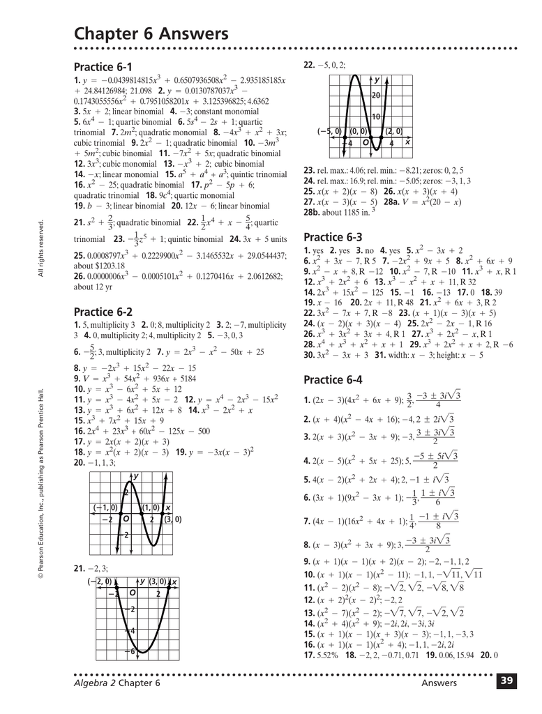 algebra 2 chapter 6 homework answers