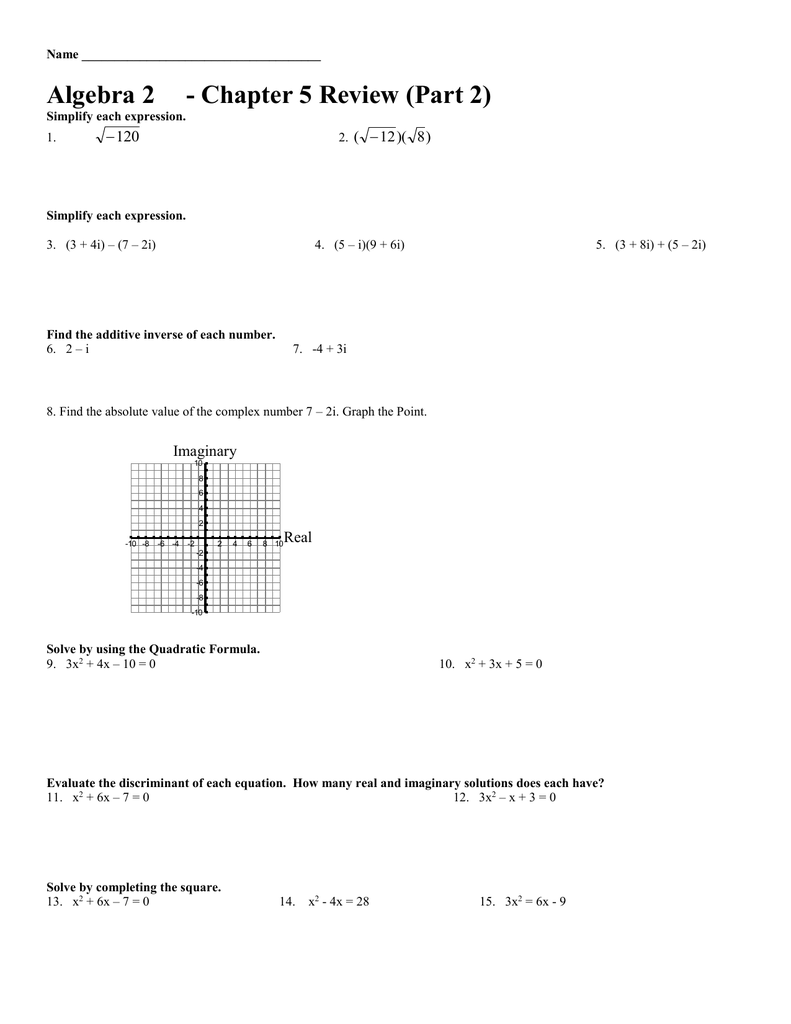 Algebra 2222 - Chapter 2222 Review (Part 2222)  Pertaining To Algebra 2 Review Worksheet