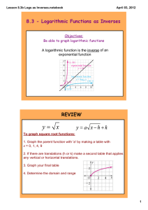 REVIEW 8.3 - Logarithmic Functions as Inverses A logarithmic function is the inverse of an  exponential function