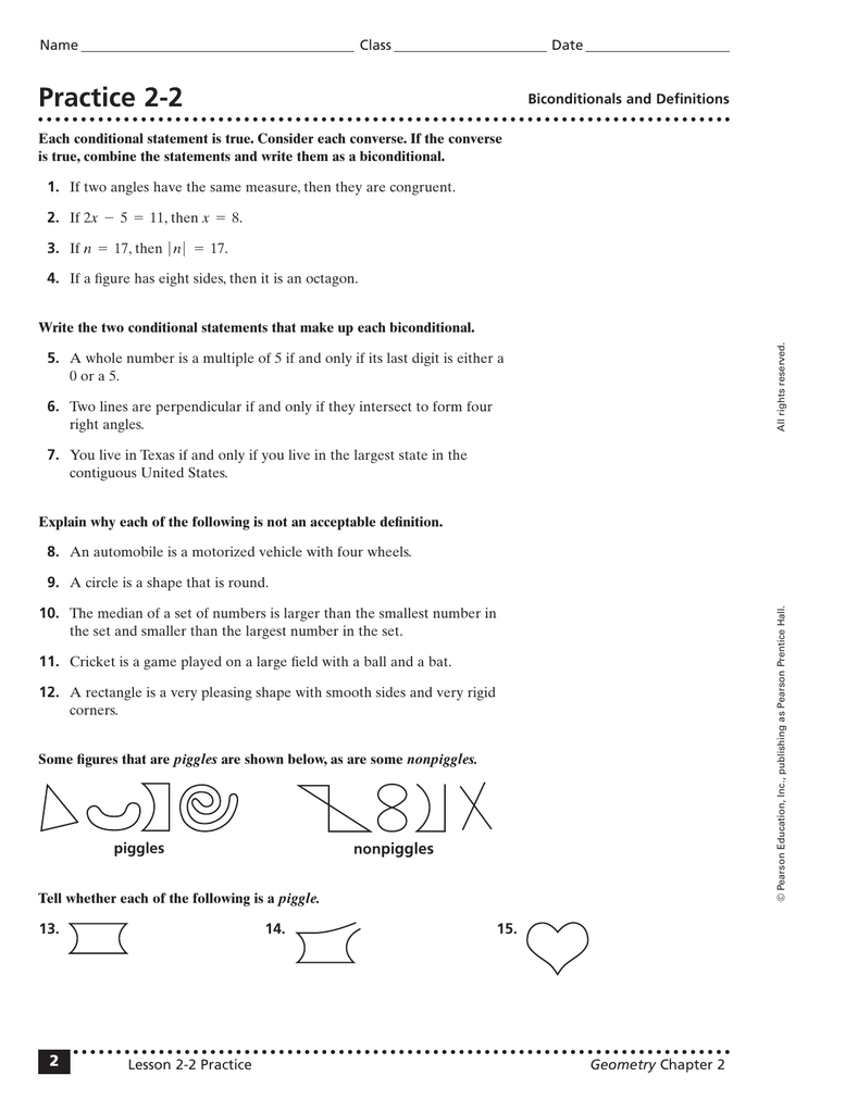 Practice 11-11 Within Conditional Statement Worksheet Geometry