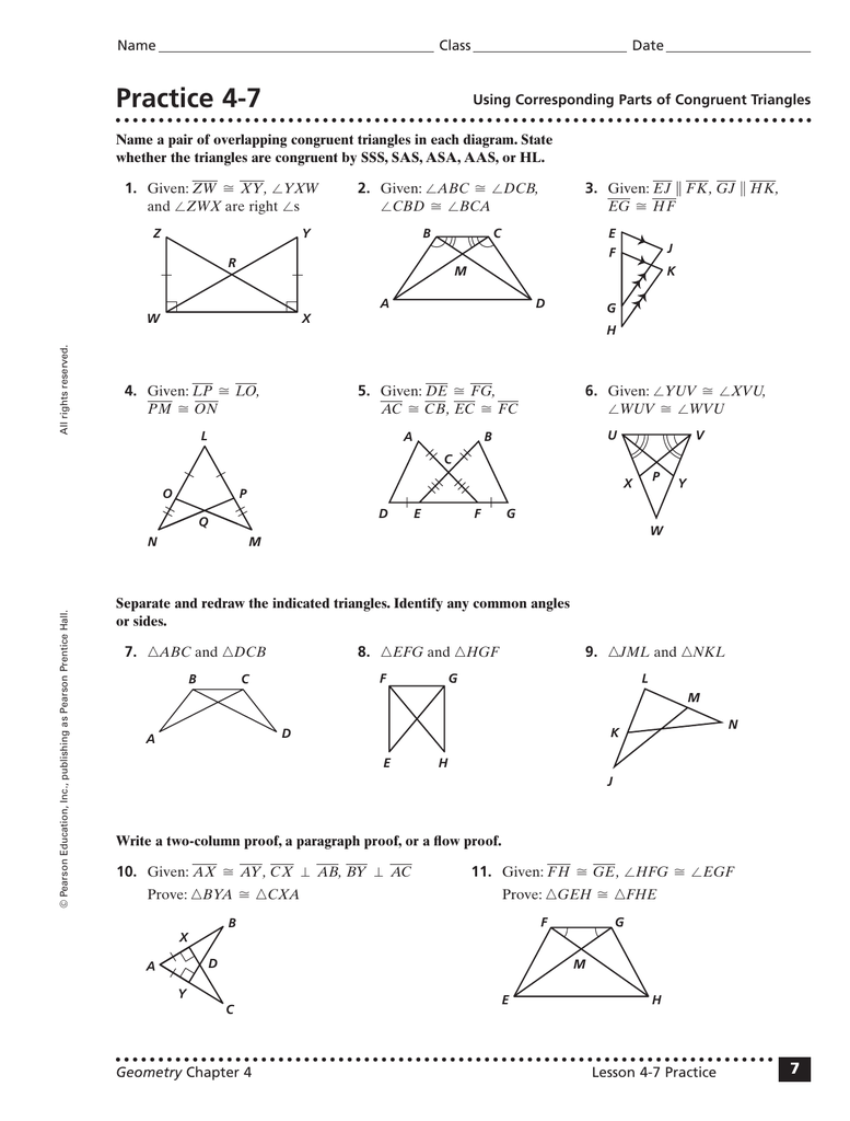 Practice 24-24 Throughout Congruent Triangles Worksheet With Answers