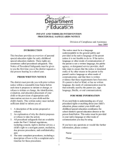 INFANT AND TODDLER INTERVENTION PROCEDURAL SAFEGUARDS NOTICE INTRODUCTION