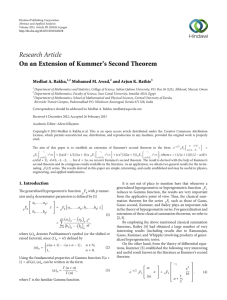 Research Article On an Extension of Kummer’s Second Theorem Medhat A. Rakha,