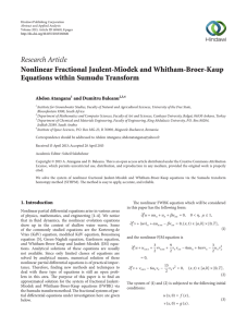 Research Article Nonlinear Fractional Jaulent-Miodek and Whitham-Broer-Kaup Equations within Sumudu Transform Abdon Atangana