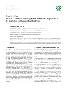 Research Article the Laplacian on Riemannian Manifolds Peihe Wang
